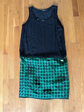 Black & Green Sleeveless Beaded Dress